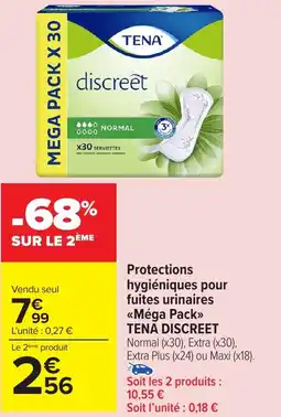 Carrefour Market TENA DISCREET Protections hygiéniques pour fuites urinaires Méga Pack offre