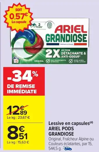 Carrefour Market ARIEL PODS GRANDIOSE Lessive en capsules offre