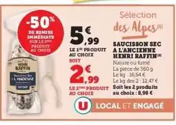 Hyper U Saucisson Sec À L'ancienne Henri Raffin offre
