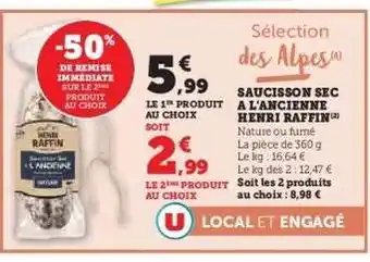 Hyper U Saucisson Sec À L'ancienne Henri Raffin offre