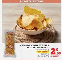 Hyper U CHIPS DE POMME DE TERRE NATURE OU SANS SEL offre