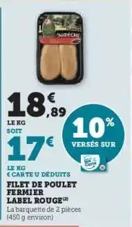 Super U Filet de Poulet Fermier Label Rouge offre