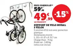 Hyper U Support de velo mural 5 velos offre