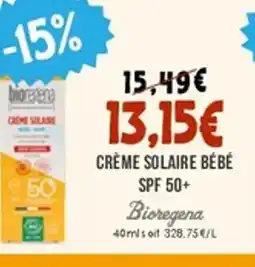 Naturalia BIOREGENA Crème solaire bébé spf 50+ offre
