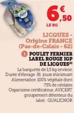 Super U Poulet fermier label rouge igp de licques offre