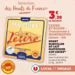Super U Quart maroilles au lait pasteurise aop lesire offre