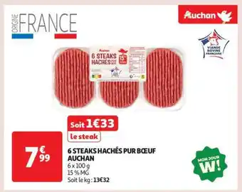 Auchan 6 Steaks Hachés Pur Bœuf Auchan offre