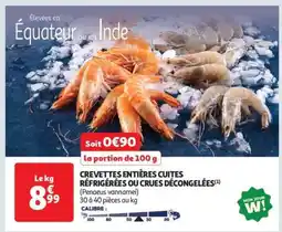 Auchan Crevettes Entières Cuites Réfrigérées Ou Crues Décongelées offre