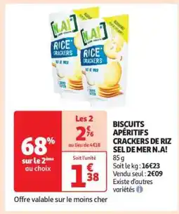 Auchan BISCUITS APÉRITIFS CRACKERS DE RIZ SEL DE MER N.A! offre