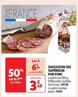 Auchan Saucisson Sec Supérieur Pur Porc offre