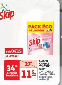 Auchan LESSIVE CAPSULE TOUT EN 1 “SKIP” offre