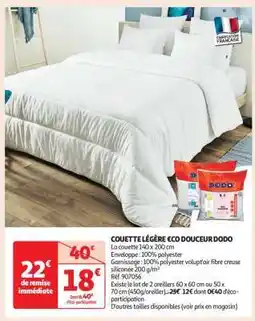 Auchan COUETTE LÉGÈRE ÉCO DOUCEUR DODO offre