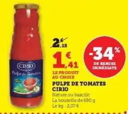 Hyper U Pulpe de Tomates Cirio offre