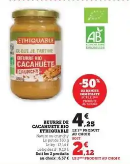 Hyper U Beurre De Cacahuète Bio Ethiquable offre