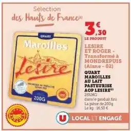 Hyper U QUART MAROILLES AU LAIT PASTEURISÉ AOP LESIRE offre
