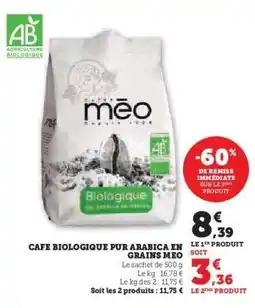 Hyper U CAFE BIOLOGIQUE PUR ARABICA EN GRAINS MEO offre