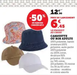 Hyper U Casquette ou bob adulte offre