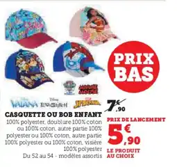 Hyper U Casquette ou bob enfant offre