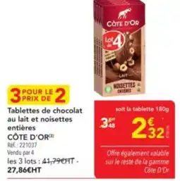 METRO CÔTE D'OR Tablettes de chocolat au lait et noisettes entières offre