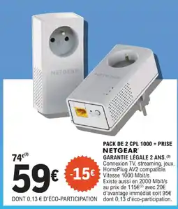 E.Leclerc NETGEAR Pack de 2 cpl 1000+ prise offre