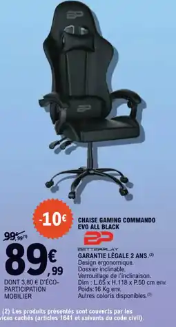 E.Leclerc Chaise gaming commando evo all black offre