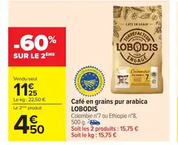 Carrefour LOBODIS Café en grains pur arabica offre