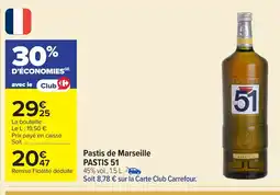 Carrefour PASTIS 51 Pastis de Marseille offre