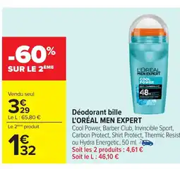 Carrefour L'ORÉAL MEN EXPERT Déodorant bille offre