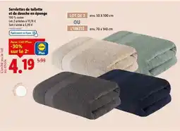 Lidl Serviettes de toilette et de douche en éponge offre