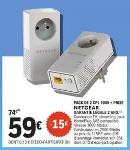 E.Leclerc PACK DE 2 CPL 1000 + PRISE NETGEAR offre