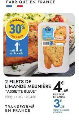 E.Leclerc 2 FILETS DE LIMANDE MEUNIÈRE ASSIETTE BLEUE offre