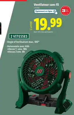 Lidl PARKSIDE Ventilateur sans fil offre