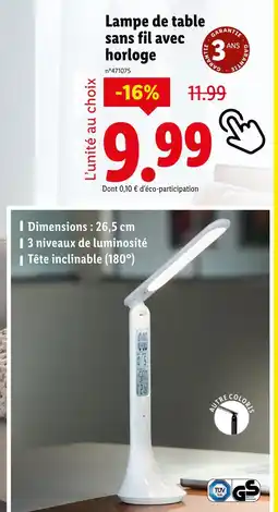 Lidl LIVARNO HOME Lampe de table sans fil avec horloge offre