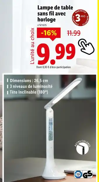 Lidl LIVARNO HOME Lampe de table sans fil avec horloge offre