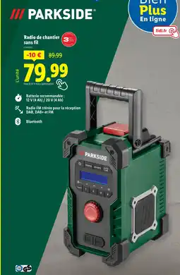 Lidl PARKSIDE Radio de chantier sans fil offre