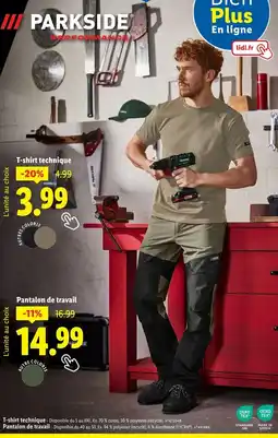 Lidl PARKSIDE T-shirt technique, Pantalon de travail offre