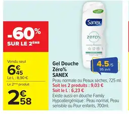 Carrefour SANEZ Gel Douche Zéro% offre