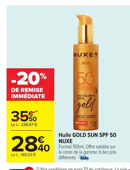 Carrefour NUXE Huile gold sun spf 50 offre