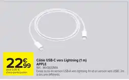Carrefour APPLE Câble USB-C vers Lightning offre