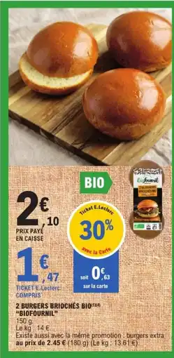 E.Leclerc BIOFOURNIL 2 Burgers briochés bio offre