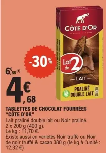 E.Leclerc CÔTE D'OR Tablettes de chocolat fourrées offre