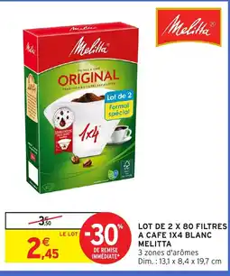Intermarché MELITTA Lot de 2 x 80 filtres a cafe 1x4 blanc offre