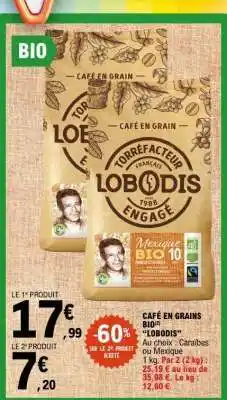 E.Leclerc CAFÉ EN GRAINS BIO LOBODIS offre