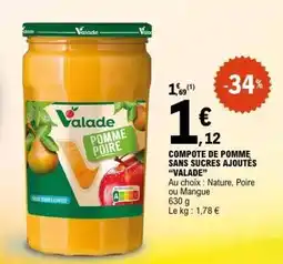 E.Leclerc COMPOTE DE POMME SANS SUCRES AJOUTÉS VALADE offre