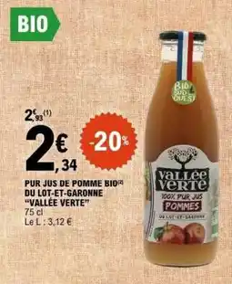 E.Leclerc PUR JUS DE POMME BIO DU LOT-ET-GARONNE “VALLÉE VERTE” offre