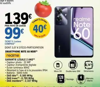 E.Leclerc SMARTPHONE NOTE 60 NOIR offre