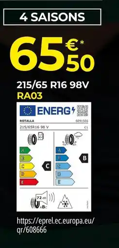 Euromaster ROTALLA Pneus 4 saisons 215/65 R16 98V RA03 offre