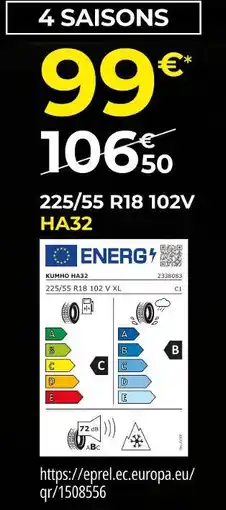 Euromaster Kumho Pneus 4 saisons 225/55 R18 102V HA32 offre
