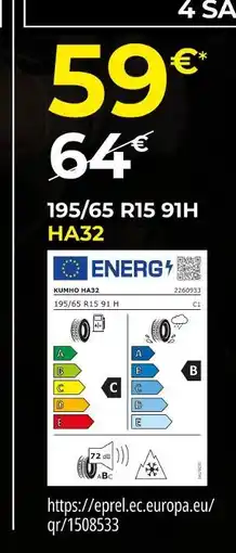 Euromaster Kumho Pneus 4 saisons 195/65 R15 91H HA32 offre