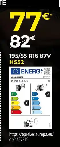 Euromaster Kumho Pneus été 195/55 R16 87V HS52 offre